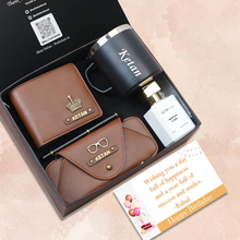 Load image into Gallery viewer, Personalised Birthday Gift Set for Men – Wallet, Perfume, Coffee Mug & Eyewear Case | Perfect Gift for Him