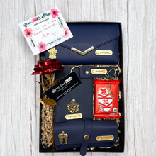 Load image into Gallery viewer, Personalized Women's Clutch, Keychain, Passport Cover, Eyewear Case, Flower, Kitkat and Greeting card with Name and Charm ( 7 in 1 Combo ) Special Gift Combo for Birthday and Anniversary