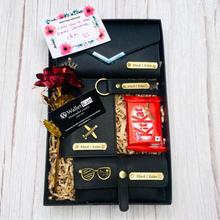 Load image into Gallery viewer, Personalized Valentine's Women's Clutch, Keychain, Passport Cover, Eyewear Case, Flower, Kitkat and Greeting card with Name and Charm ( 7 in 1 Combo ) Special Gift Combo for Birthday and Anniversary