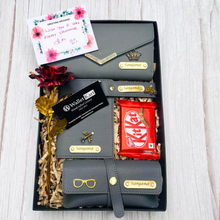 Load image into Gallery viewer, Personalized Valentine's Women's Clutch, Keychain, Passport Cover, Eyewear Case, Flower, Kitkat and Greeting card with Name and Charm ( 7 in 1 Combo ) Special Gift Combo for Birthday and Anniversary