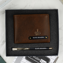 Load image into Gallery viewer, Personalised Leather Name Men's Wallet & Pen | Best Customised Gift Combo for Boyfriend Friend Husband Father & Son