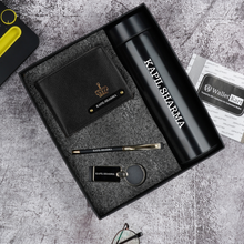 Load image into Gallery viewer, Personalised Leather Name Men's Wallet Keychain Pen & Bottle | Best Customised Gift Combo for Boyfriend Friend Husband Father & Son