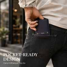 Load image into Gallery viewer, Personalised Bi-Fold Wallet for Men with Custom Name | Premium Vegan Leather Wallet with Card Slots, Cash Compartment & Snap Closure