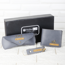 Load image into Gallery viewer, Personalized Leather Name Men's Wallet 3 in 1 Combo | Customised Gift Combo for Boyfriend Friend Husband Father & Son