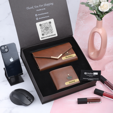 Load image into Gallery viewer, Personalized Leather Wallet & Clutch Combo for Couples | Custom Gift Set
