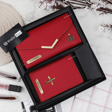 Load image into Gallery viewer, Personalized Women's Leather Name Clutch & Passport Cover ( 2 in 1 Combo )  Women's Gift Combo for Girlfriend, Friend, Wife, Mother & Sister