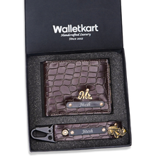 Load image into Gallery viewer, Personalized Croco Wallet & Keychain Gift Set for Men with Custom Name | Premium Leather Finish Gift Box Combo