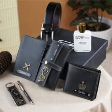 Load image into Gallery viewer, Deluxe Customized Men’s Hamper – Wallet, keychain, Eyewear Cas, Pen, Belt and Perfume