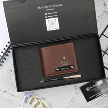 Load image into Gallery viewer, Personalized Leather Men's Wallet with name & Pen Set for Him