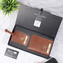 Load image into Gallery viewer, Personalized Leather Passport Cover and Luggage tag with Name and Charm