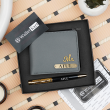 Load image into Gallery viewer, Personalised Men's Wallet & Pen with Name & Charm