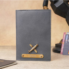 Load image into Gallery viewer, Elegant Personalized Couple Passport Cover Set with Engraved Name on golden Plate & Charm