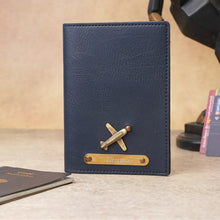 Load image into Gallery viewer, Elegant Personalized Couple Passport Cover Set with Engraved Name on golden Plate & Charm