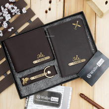 Load image into Gallery viewer, Personalized Men's Wallet, Keychain & Passport Cover with Name & Charm