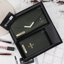 Load image into Gallery viewer, Personalized Women's Leather Name Clutch & Passport Cover ( 2 in 1 Combo )  Women's Gift Combo for Girlfriend, Friend, Wife, Mother & Sister