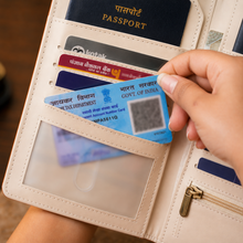 Load image into Gallery viewer, Personalized Family Passport Organizer for 4 Passports | Custom Name Travel Document Wallet with 8 Card Slots | Passport Cover for Men & Women
