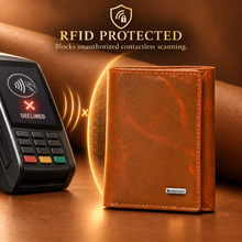 Load image into Gallery viewer, RAVELLO Premium Genuine Leather RFID Blocking Tri-Fold Men's Wallet – 7 Card Slots, 2 ID Windows, Magnetic Closure (STYLE ID #47)
