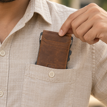 Load image into Gallery viewer, Walletkart RFID Blocking Leather Metal Wallet for Men | Slim Pop-Up Card Holder with Money Clip & ID Window | Vintage Brown (STYLE ID#40)