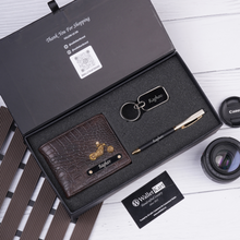 Load image into Gallery viewer, Personalized Crocodile Leather Name Men's Wallet Keychain and Pen | Best Customized Gift Combo for Boyfriend Husband Father & Son