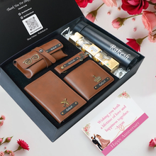 Load image into Gallery viewer, Personalized 6-in-1 Premium Gift Combo for Men | Wallet, Eyewear Case, Keychain, Passport Cover, Bottle & Chocolates