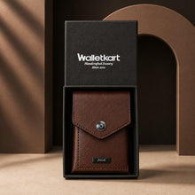 Load image into Gallery viewer, Personalized Slim Card Holder Wallet for Men & Women with Custom Name | Pull Tab Card Wallet with Cash Pocket, Card Slots & Secure Button | Compact Vegan Leather Front Pocket Wallet