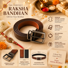 Load image into Gallery viewer, Personalized Croco Leather Wallet & Belt Combo with Custom Name Rudraksha Rakhi | Raksha Bandhan Gift Set for Brother