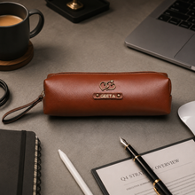 Load image into Gallery viewer, Perfect Gift for corporate & Office – Customised Leather Pouch with Name & Charm ( STYLE ID#52)