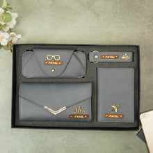 Load image into Gallery viewer, Perfect Personalized 4 in 1 Gift for Her – Clutch, Keychain, Passport Holder & Eyewear Case with Name & Charm