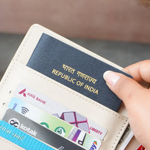 Load image into Gallery viewer, Personalized Family Passport Organizer for 3 Passports | Custom Name Travel Document Wallet with 8 Card Slots, Cash Pocket, Boarding Pass Holder & Secure Closure
