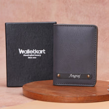 Load image into Gallery viewer, Personalised Bi-Fold Wallet for Men with Custom Name | Premium Vegan Leather Wallet with Card Slots, Cash Compartment & Snap Closure