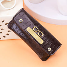 Load image into Gallery viewer, Personalized Croco Texture Eyeglass Case with Custom Name, Golden Plate & Charm | Premium Spectacle & Sunglasses Holder with Snap Closure