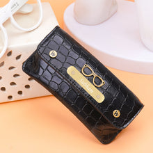 Load image into Gallery viewer, Personalized Croco Texture Eyeglass Case with Custom Name, Golden Plate & Charm | Premium Spectacle & Sunglasses Holder with Snap Closure