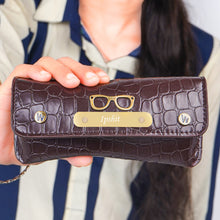 Load image into Gallery viewer, Personalized Croco Texture Eyeglass Case with Custom Name, Golden Plate & Charm | Premium Spectacle & Sunglasses Holder with Snap Closure