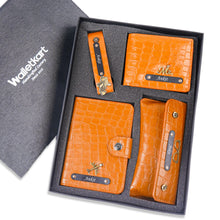 Load image into Gallery viewer, Personalized Croco Texture Gift Set for Men with Custom Name & Charms | 4-in-1 Premium Wallet, Passport Holder, Eyeglass Case & Keychain | Gift Set for Men