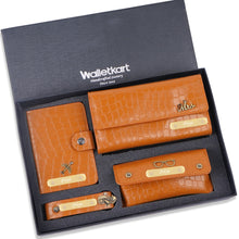 Load image into Gallery viewer, Personalized Croco Texture Gift Set for Women with Custom Name | 4-in-1 Premium Clutch, Passport Holder, Eyeglass Case & Keychain