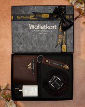 Load image into Gallery viewer, Personalized Leather Essentials – Men's Wallet, Belt & Keychain & Perfume 4 in 1  Combo for boyfriend , Husband on Birthday