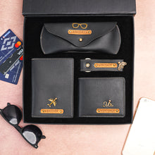 Load image into Gallery viewer, Personalized Leather Men's Wallet,Keychain,Passport cover And Eyewear Case Emboss Leather Strip With Name and Charm | Customised 4 In 1 Gift Combo For Boyfriend Husband & Father On Birthday and Anniversary