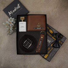 Load image into Gallery viewer, Personalized Leather Essentials – Men's Wallet, Belt & Keychain & Perfume 4 in 1  Combo for boyfriend , Husband on Birthday