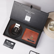Load image into Gallery viewer, Personalized Leather Name Men's Wallet and Belt With Name and Charm | Best Customised (2 in 1 Gift Combo) for Boyfriend Friend Husband Father & Son on Birthday and Anniversary