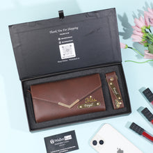 Load image into Gallery viewer, Special Gift for Wife/Girlfriend with name | Leather Women's Clutch with Matching Keychain