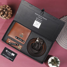 Load image into Gallery viewer, Personalized Leather Essentials – Men's Wallet, Belt & Keychain 3 in 1 Combo for boyfriend , Husband on Birthday