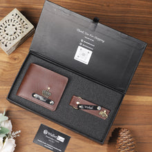 Load image into Gallery viewer, Stylish Men’s Gift Set – Customized Leather Name Wallet & Keychain