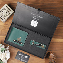 Load image into Gallery viewer, Stylish Men’s Gift Set – Customized Leather Name Wallet & Keychain