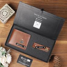 Load image into Gallery viewer, Stylish Men’s Gift Set – Customized Leather Name Wallet & Keychain