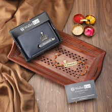 Load image into Gallery viewer, Personalized Leather Name Wallet for Men with Rudraksh Rakhi – A Thoughtful Gift for Brothers