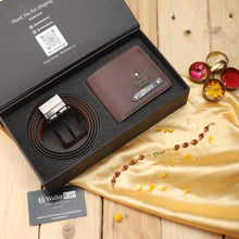 Load image into Gallery viewer, Raksha Bandhan Gift Set – Customized Leather Wallet & Belt for Brother with Rudraksh Rakhi