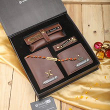 Load image into Gallery viewer, Ultimate Rakhi Gift: Custom Leather Wallet, Keychain, Passport Cover & Eyewear Case with Rakhi for Brother