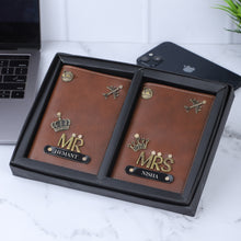 Load image into Gallery viewer, Personalized Leather Name Passport Cover Couple Combo with MR and MRS charm