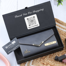 Load image into Gallery viewer, Personalized Women’s Clutch with Name Engarved on Plate along with Charm | Romantic Gifts for wife / Girlfriend with name