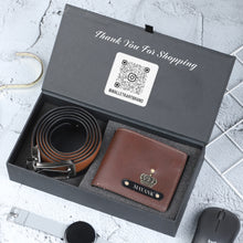 Load image into Gallery viewer, Personalised Name Engraved Wallet & Belt Combo for Men | Custom Gift